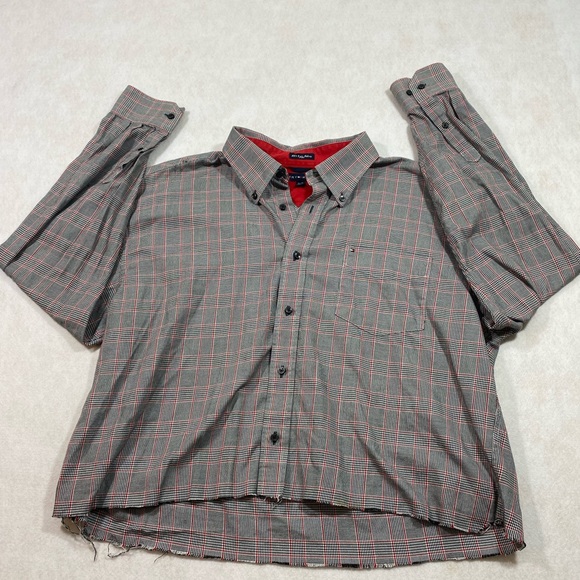 Tommy Hilfiger Plaid Shirt button Down shirt collared long sleeves  Frayed Top - Picture 1 of 9